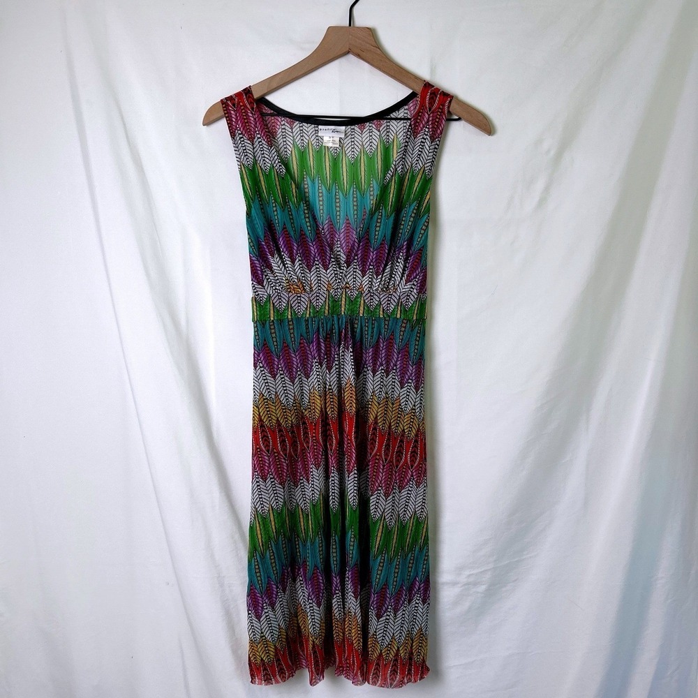 Profile by Gottex Abstract Feather Print Mesh Cover Up Dress Size S Multicolor